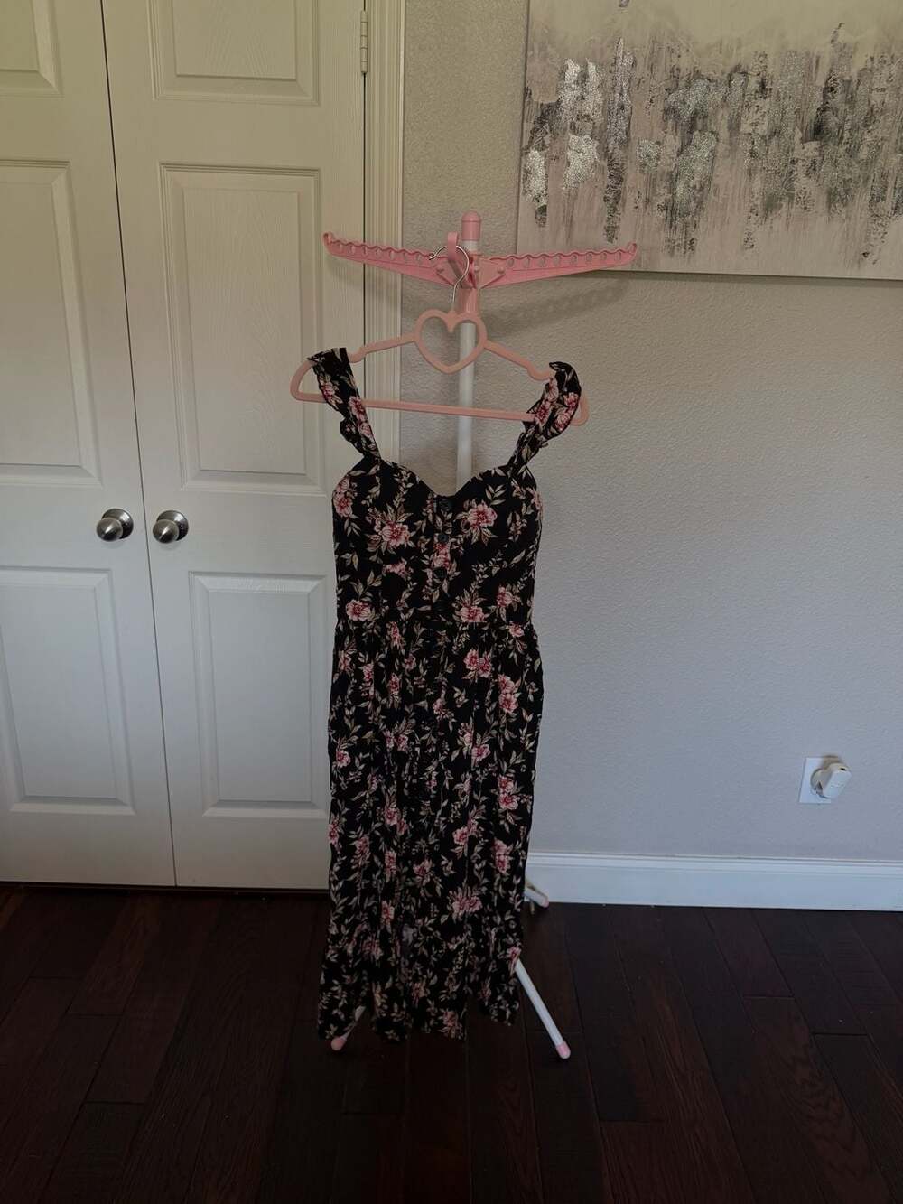 B.O.G. Collective Black Floral Ruffle Strap Midi Sundress